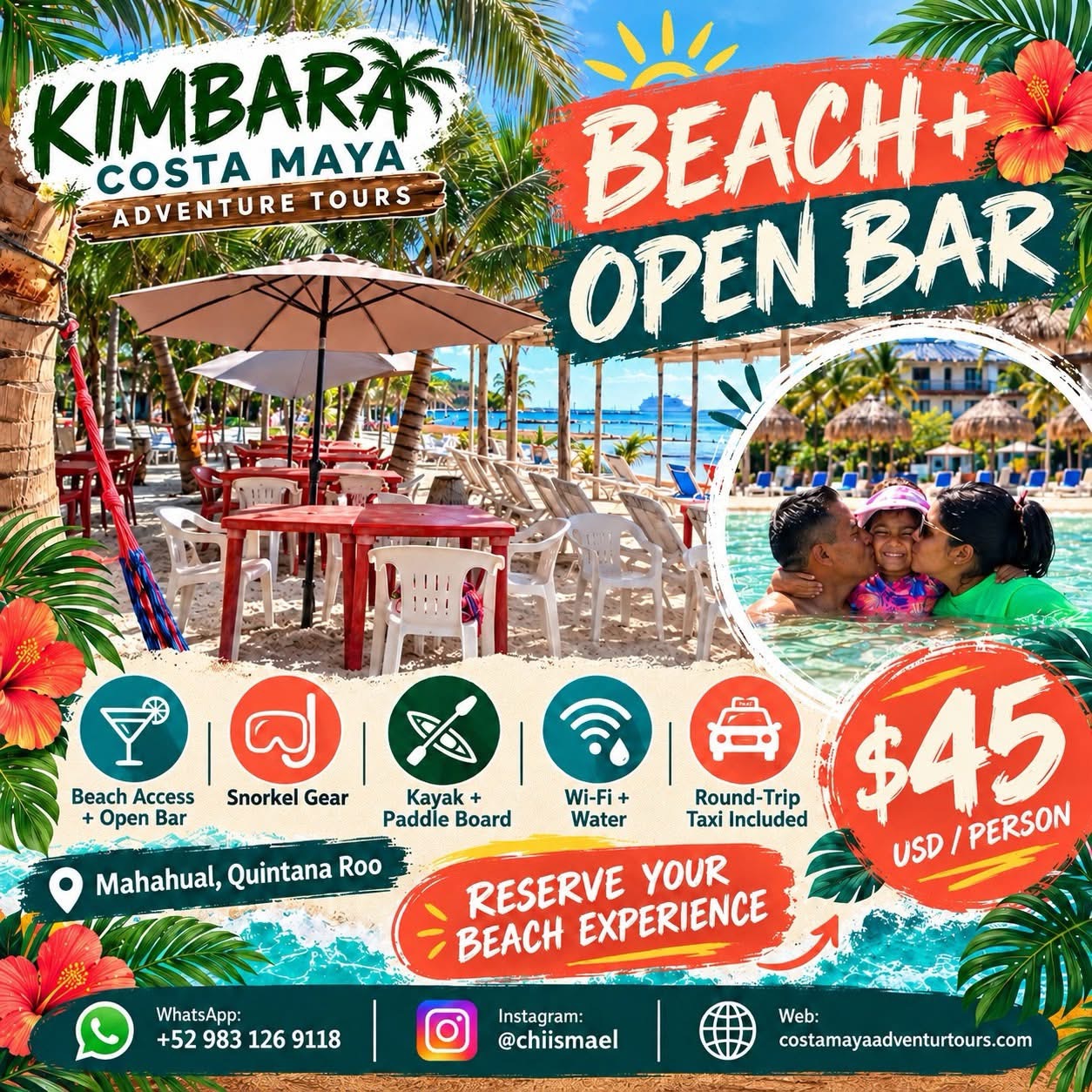 Mahahual beach club palapas and tropical sand
